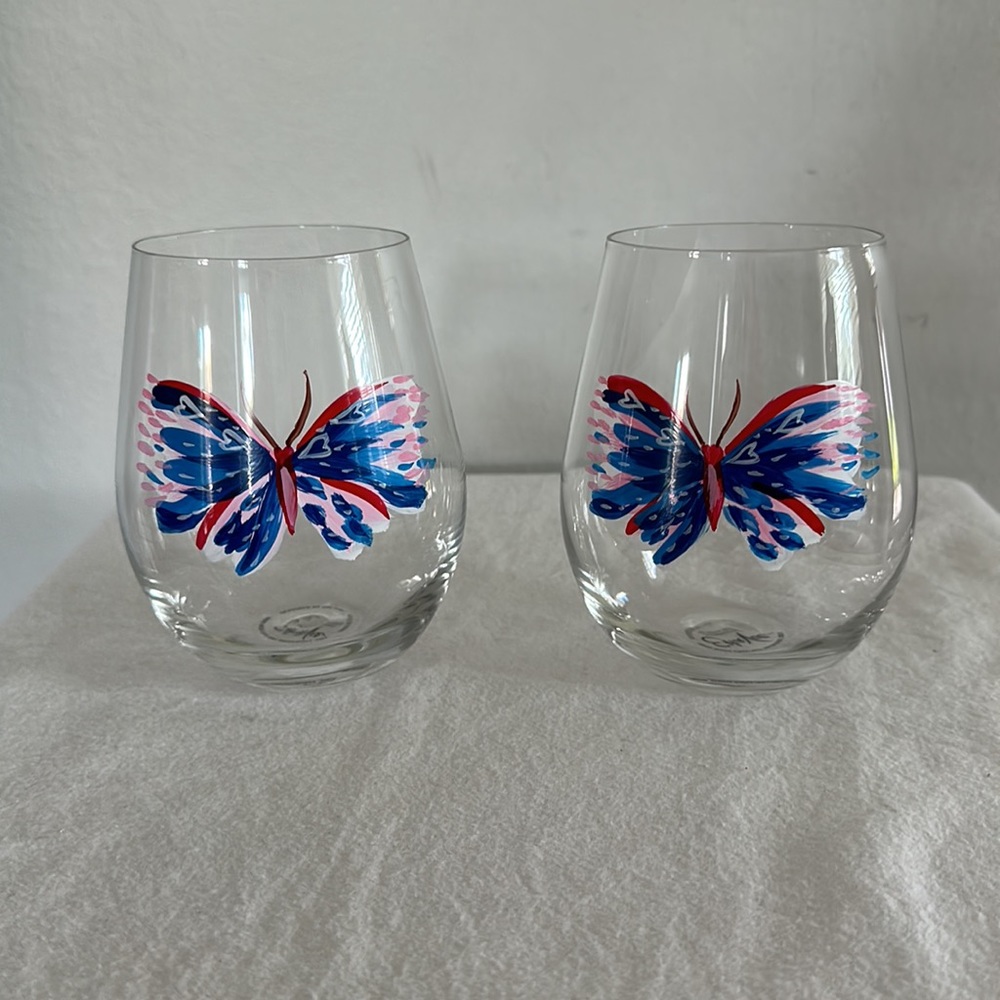 EttaVee Butterfly Hand-painted Wine Glasses